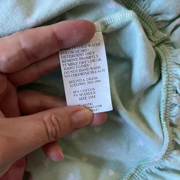 Eleanor Rose twirl dress, green with pink polka dots. 18 months - Picture 4 of 7